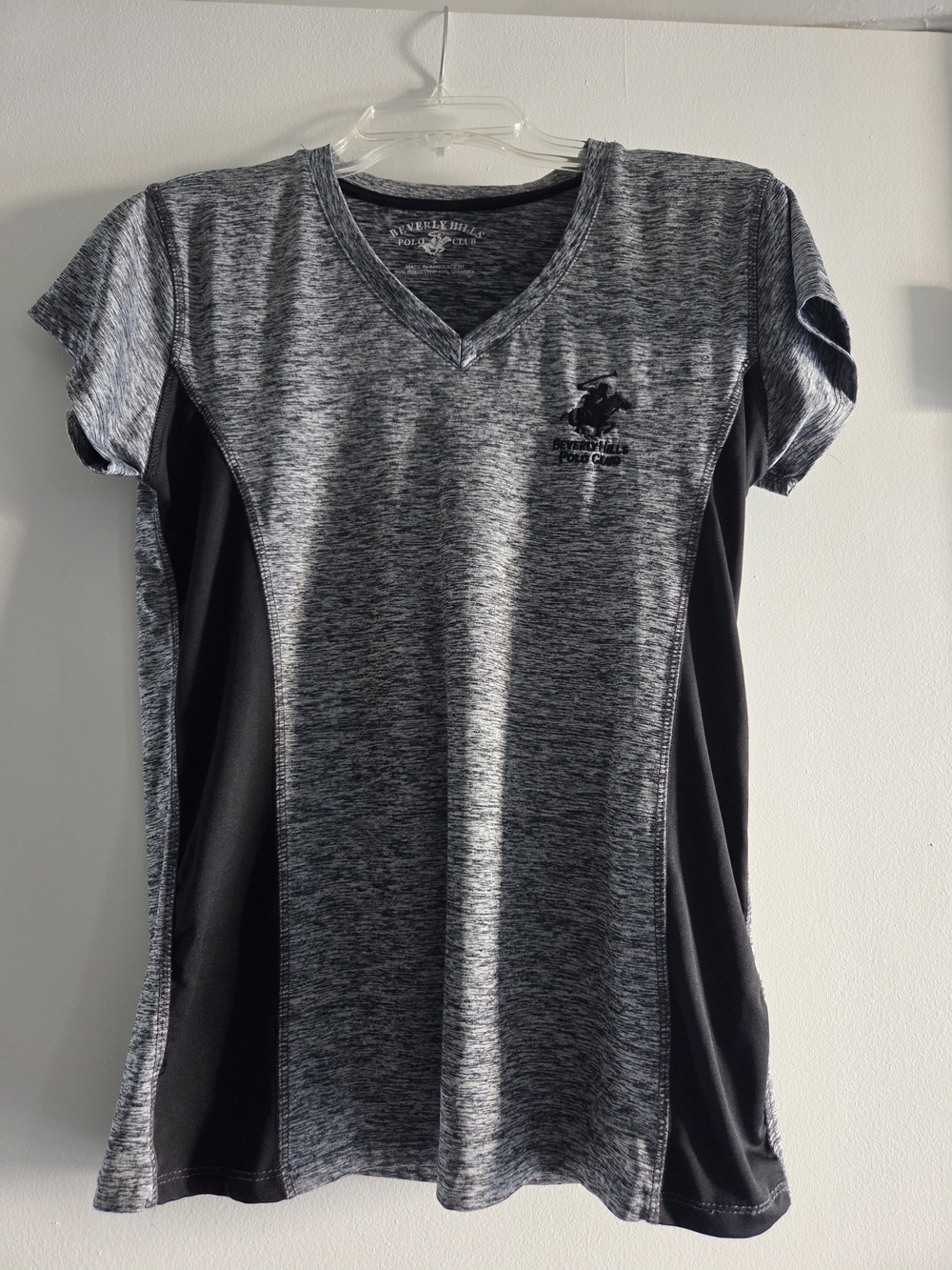 Beverly Hills Polo Club Women's Heather Gray and Black V-Neck Athletic Tee